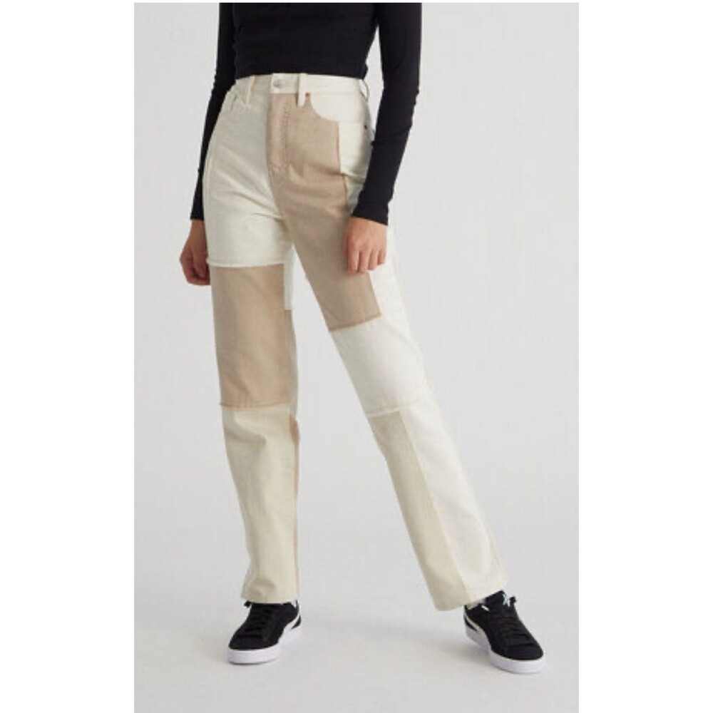 Pacsun Women’s 28 Dad Jeans Patchwork Jeans‎ Slim Taper Multicolor Beige